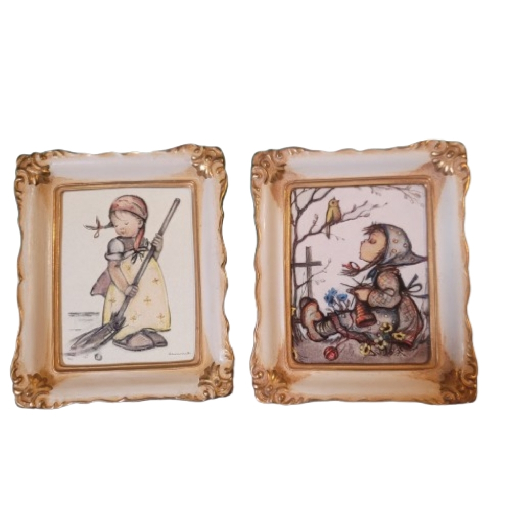 Vintage Hummel Framed Art Set  Little Sweeper #20 Bird Dust #22